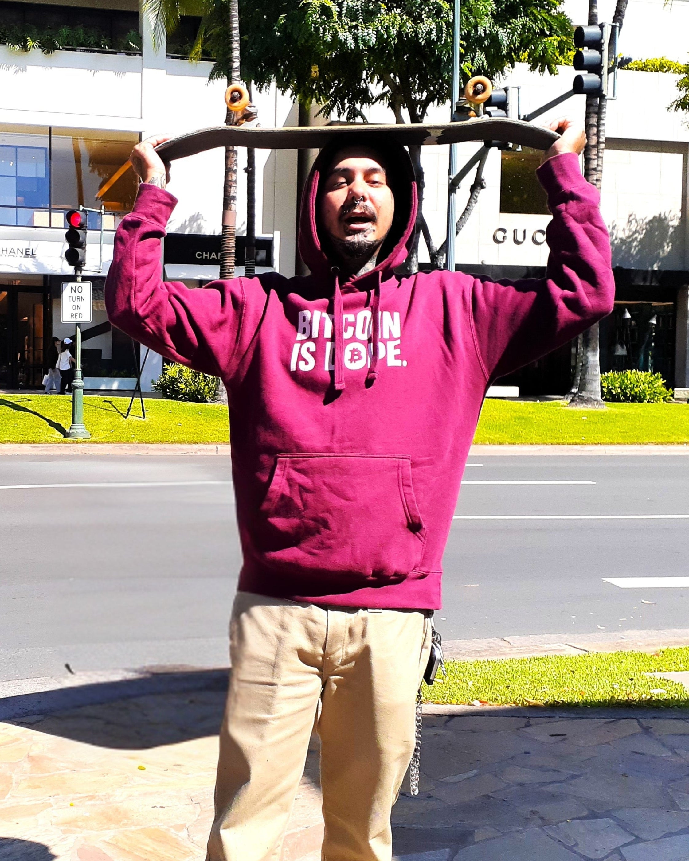 BITCOIN IS DOPE Premium Hoodie - FREED₿M Burgundy Edition - Bitcoin Is Dope