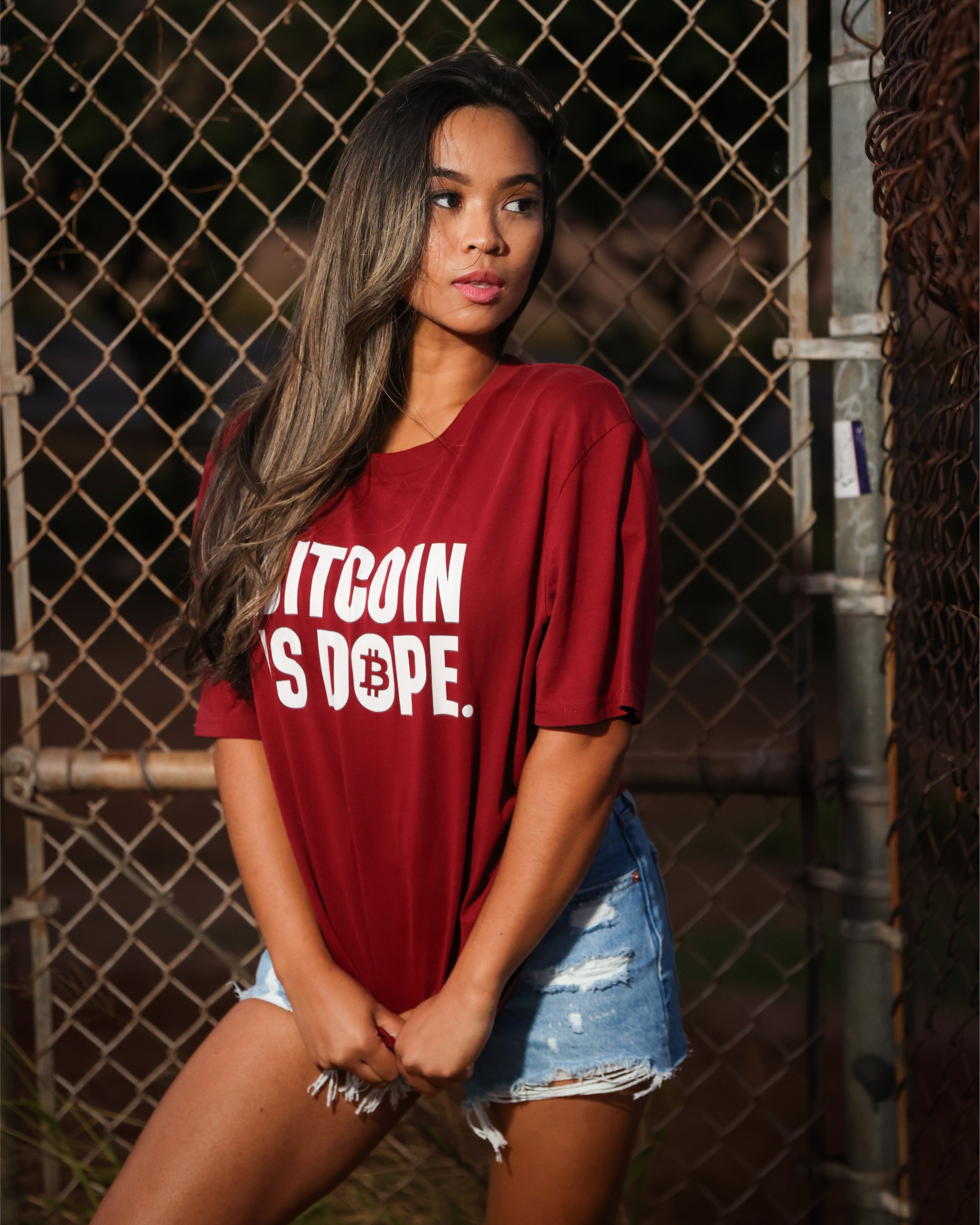 BITCOIN IS DOPE Premium Tee - Freed₿m Burgundy Edition - Bitcoin Is Dope