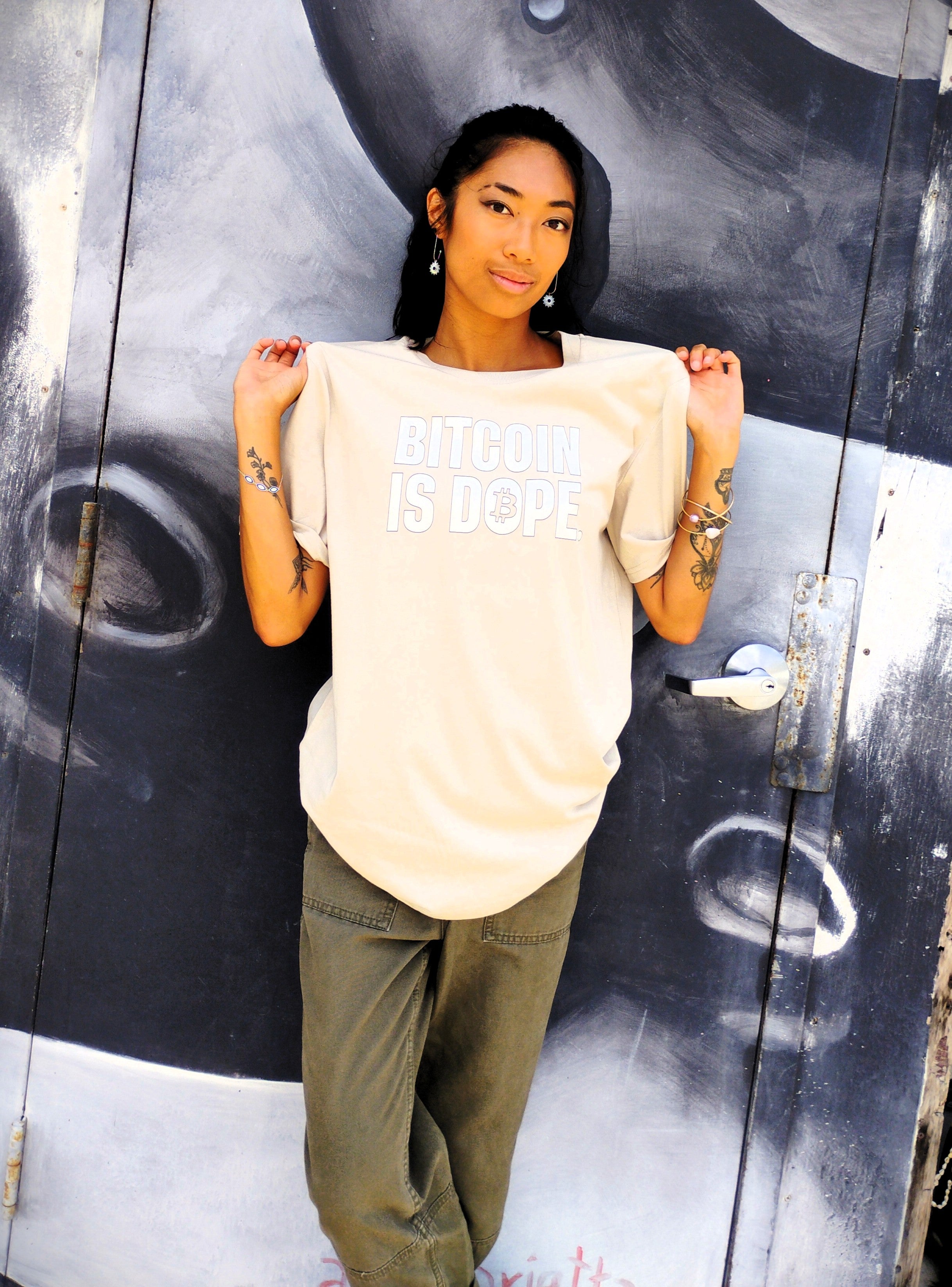Bitcoin is Dope Genesis Dr₿p Premium Tee Shirt Bitcoin Freedom Beige Sand Edition 100% cotton